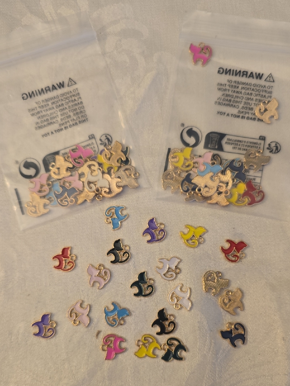 3 Sets Of 20 Enamel Cat Charms - Assorted Colors New